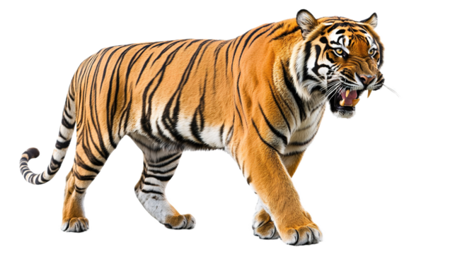 Fierce tiger roaming in wild habitat animal photography natural environment dynamic perspective wildlife conservation