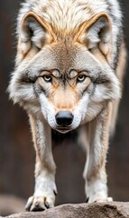 Obraz premium Intense stare of a gray wolf approaching.