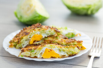 Crispy Cabbage Omelette with Egg for Breakfast