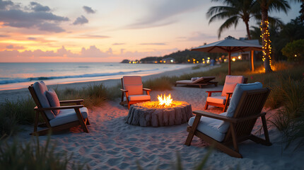 Fototapeta premium Beach Bonfire at Sunset