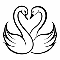 Fototapeta premium tow luxury swan love line art on white background