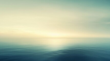 Fototapeta premium Golden sunlight reflects on endless ocean, merging horizon and sky into a tranquil, seamless scene that exudes peace and natural harmony.