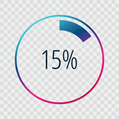 15 percent circle chart, isolated symbol. Vector gradient element. Infographic sign. Illustration, icon for business, finance, report, web design, downloading