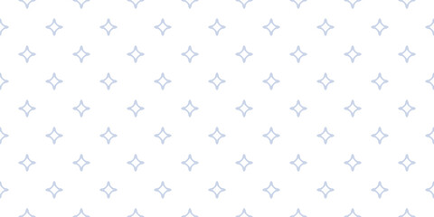 Subtle vector seamless pattern with diamonds, star shapes, rhombuses. Abstract blue and white geometric texture. Simple elegant minimal background. Delicate minimalist design for decor, textile, print