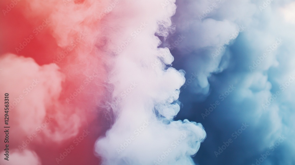 Poster a vibrant blend of red and blue vapor billows and intertwines, creating an enchanting atmosphere