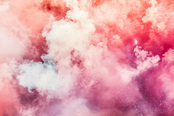 Obraz premium A mesmerizing cloud of pink and white powder erupts in a dynamic explosion, capturing a moment of vibrant color and abstract beauty
