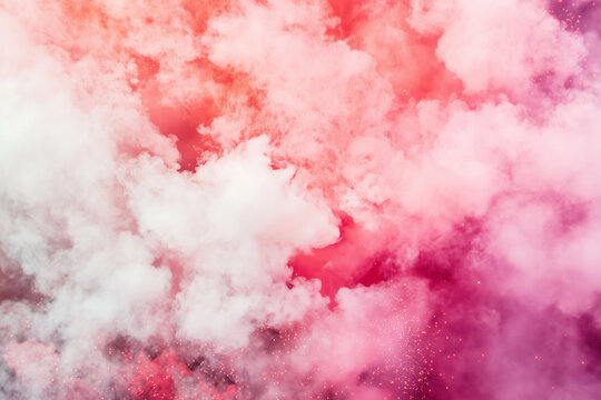 A mesmerizing cloud of pink and white powder erupts in a dynamic explosion, capturing a moment of vibrant color and abstract beauty - Powered by Adobe