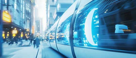 Futuristic city transportation system featuring an automated train