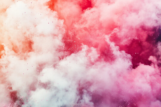 A mesmerizing cloud of pink and white powder erupts in a dynamic explosion, capturing a moment of vibrant color and abstract beauty