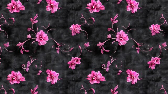 Elegant floral pattern featuring vibrant pink flowers on a dark textured background