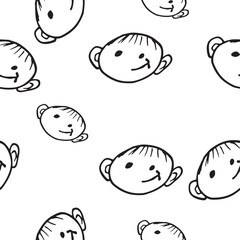 boy's head baby's face with emotion smile vector seamless Pattern Graphics doodle Hand drawn Illustration base for textile design tableware and printing
