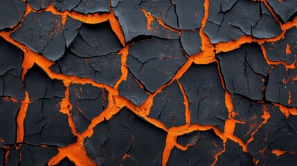 Cracked volcanic lava surface with vibrant orange and black contrasts