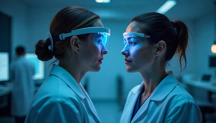 Cutting-Edge Cognitive Research Scientist Using EEG in High-Tech Lab, Scientists examining Brainwave Scanning Headset in laboratory., created with generative ai