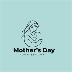 Vector Illustration of a Mother Holding a Baby Celebrating Mother's Day with Text Placeholder for Slogan.