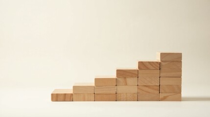 Obraz premium Wooden blocks arranged in ascending steps symbolize growth and progress towards a goal