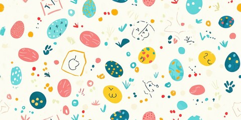 Colorful abstract easter egg pattern with whimsical doodles and shapes
