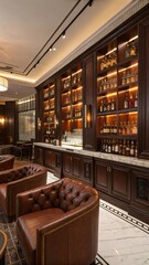 Hotel Bar Lounge: Dark Wood Leather Luxury Interior