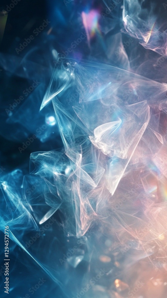 Poster swirling shapes of translucent hues blend in a mesmerizing display, capturing the essence of an othe