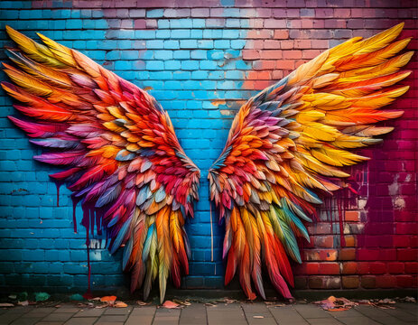 grunge background with colorful wings vector, wall art painting decor