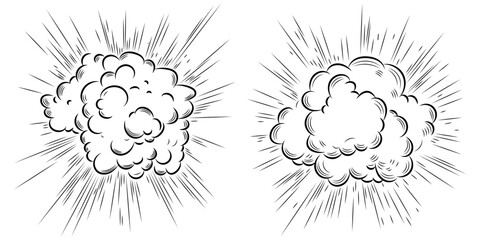 Comic boom effect. Cartoon. Bang and pow splashes. Hand drawn sketch doodle action effect.