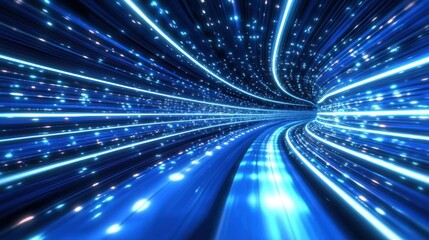 Digital data stream tunnel, futuristic, fast, binary code background, tech