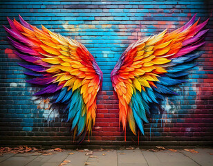 grunge background with colorful wings vector, wall art painting decor