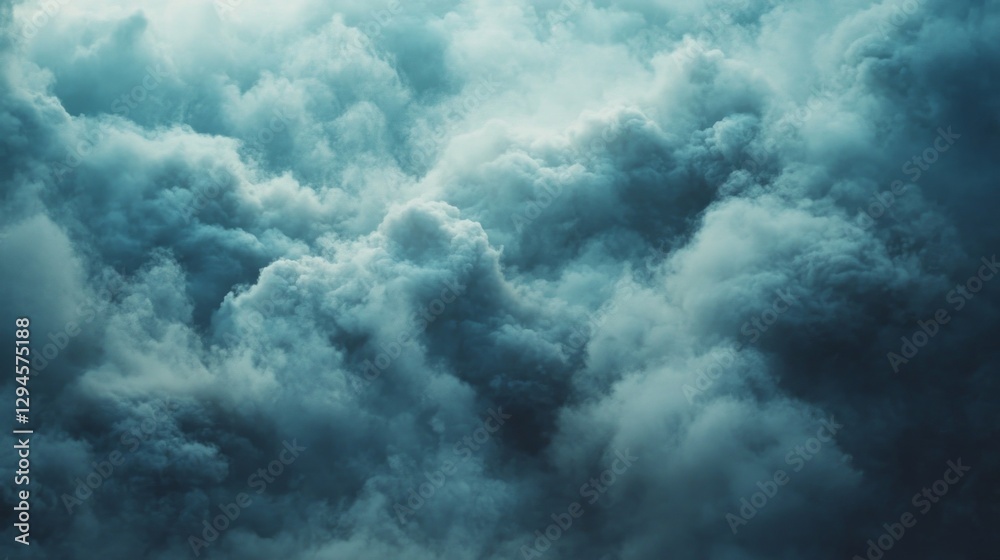 Poster Dark and moody clouds gather in intricate patterns, casting shadows across the earth below as the sun sets. A dramatic interplay of light and shadow unfolds in the twilight
