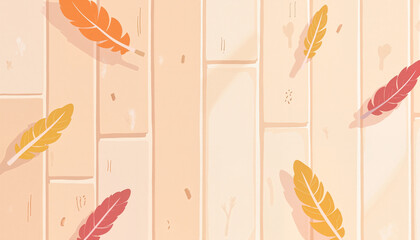 Naklejka premium Colorful feather cat toys scattered on hardwood floor, playful ambiance