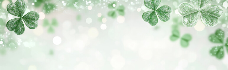 Obraz premium Green clover leaves with soft bokeh background for St. Patricks Day postcard