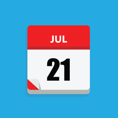 calender icon, 21 july icon with blue background