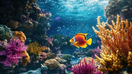 Vibrant Coral Reef Teeming With Colorful Tropical Fish