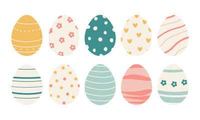Easter Eggs. Set of vector illustrations in watercolor style. Colored Easter eggs.