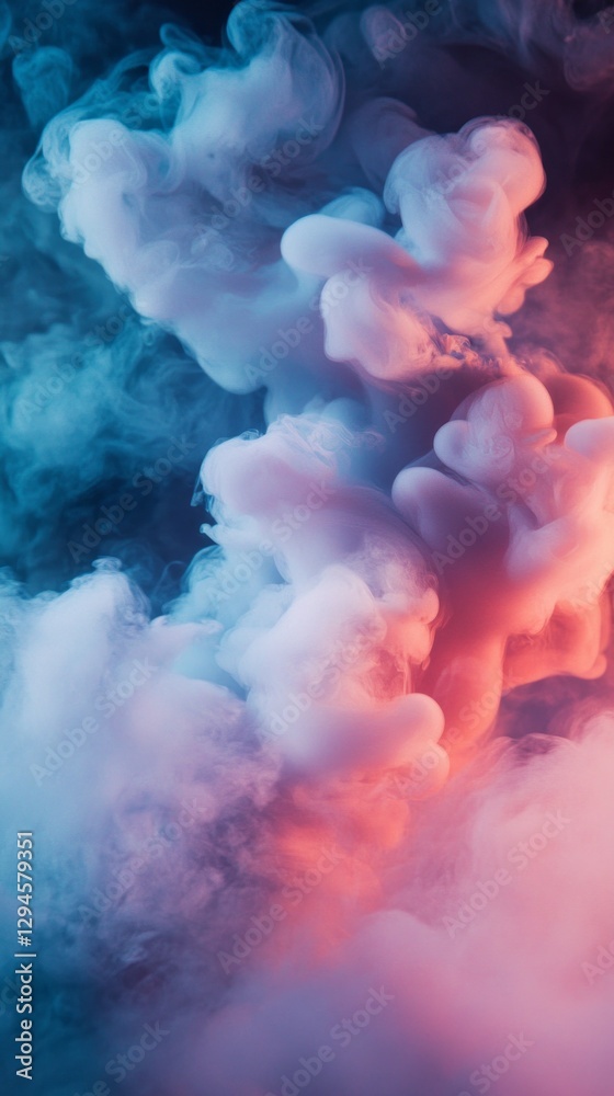 Poster a captivating display of swirling clouds in shades of pink, blue, and violet fills the atmosphere, c