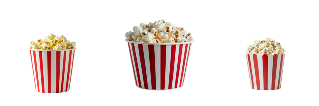 Set of A Popcorn bucket isolated on Transparent PNG format Background. 
