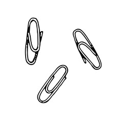 Hand drawn vector illustration of a paper clip set, ideal for office and stationery designs. Black and white line art sketch. Isolated drawing with a silhouette on the background
