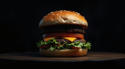 Double Cheeseburger: Classic Fast Food, Gourmet Burger, Dark Background.


