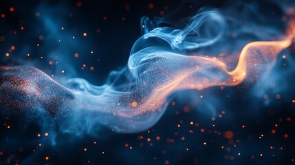 Mesmerizing ribbons of translucent smoke curl elegantly against a dark backdrop, while twinkling sparks of light give a magical touch, evoking a sense of mystery and wonder in the air