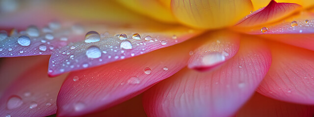 Fototapeta premium A close-up of the delicate petals and dewdrops on an open lotus flower 