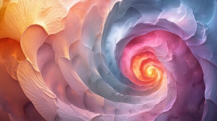 Obraz premium Abstract spiral illusion with geometric shapes and soft gradients, blending pastel colors with a dreamy effect