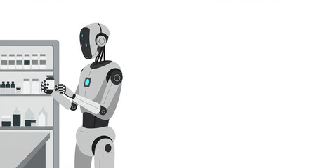 A robot pharmacist carefully handling medication, showcasing the integration of automation in healthcare settings. Ideal for themes related to technology, healthcare, and innovation.
