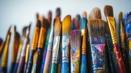 Fototapeta premium Colorful paintbrushes, studio, art supplies, close-up, creative background