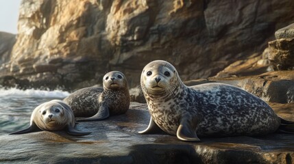 Group Of Seals Lounging On A Sunlit Beach