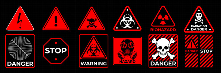 Conceptual HUD danger zone layout featuring red warning frames and futuristic alert elements. High-quality vector illustration perfect for print and digital interfaces, including caution signs, attent