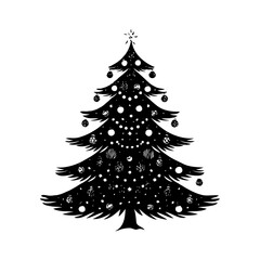Obraz premium Christmas tree with ornaments, silhouette style, on white background, concept of holiday celebration