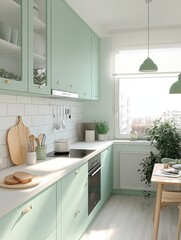 Fototapeta premium The modern kitchen showcases a minimalist contemporary design