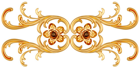 Gold ornament on white background, cut out, 3D render
