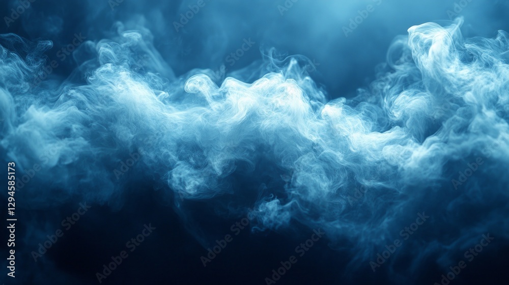 Poster Tendrils of mist curl and swirl gracefully, filling the atmosphere with a mystical blue-gray hue. This captivating display evokes a sense of tranquility and wonder, inviting reflection