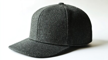 Fototapeta premium A charcoal gray snapback hat with a minimalist aesthetic and sleek fit, isolated on a white background.