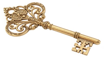 Ornate Gold Key 3D Render, Baroque Design, Success Concept, Antique Key Antique Key, Gold Key