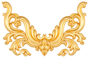 Gold ornament on white background, cut out, 3D render
